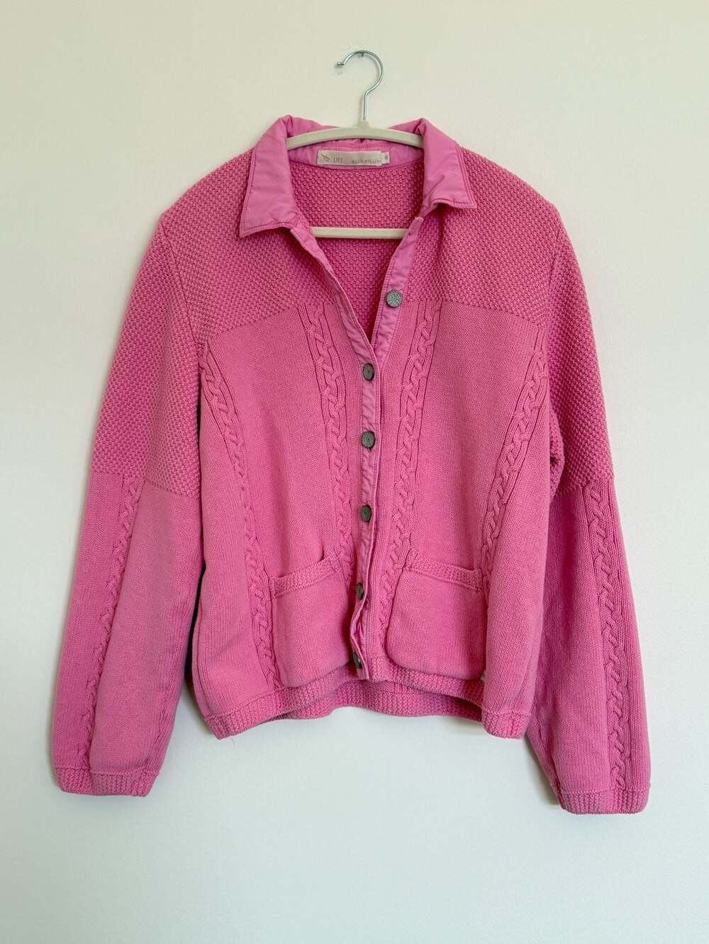 Blue Willis Pink Cotton Cable Knit Cardigan Sweater XL